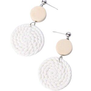 Woven Wonder Dangle Earrings Rattan Fashion Boho Jewelry, White